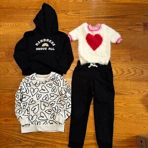 Girls size 4/5 Fall Winter Bundle Cat & Jack Hearts Rainbow Kindness Sweatshirts